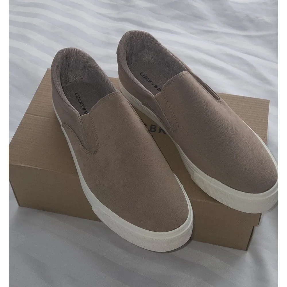 Lucky Brand Mens Slip‎ On Sneakers Tan Textured Casual Skate Shoes size 8
